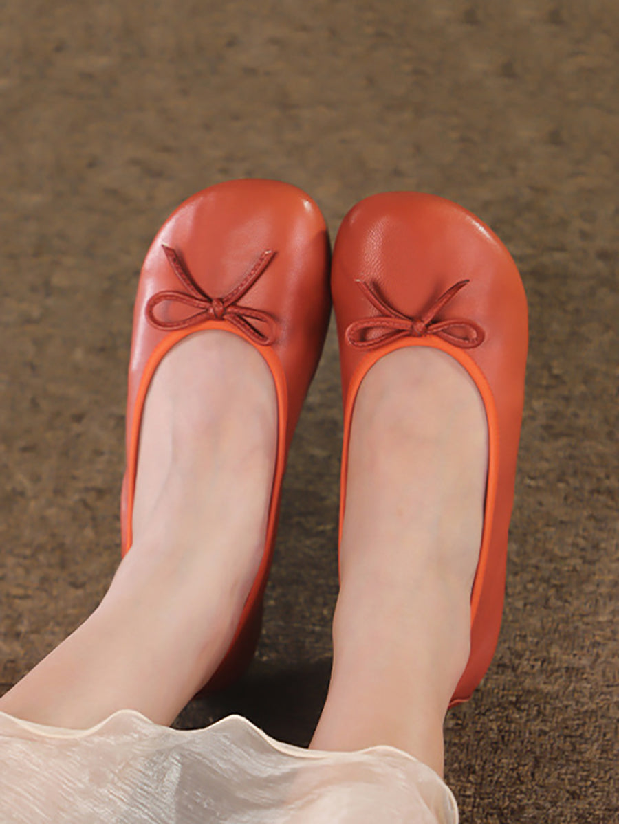 Women Summer Casual Solid Leather Bowknot Shoes FG1002