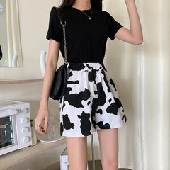 High Waist Cow Pattern Casual Shorts Pants