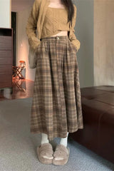 High Waist Thick A-Line Plaid Pleated Skirts