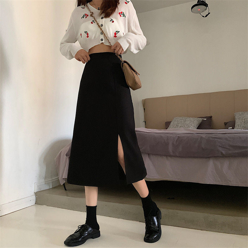 High Waist A-Line Split Long Skirts