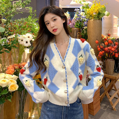 Long Sleeve V-Neck Fruits Pattern Sweater