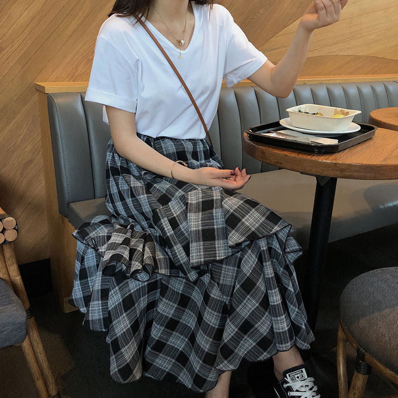 High Waist Asymmetrical Plaid Summer Skirts