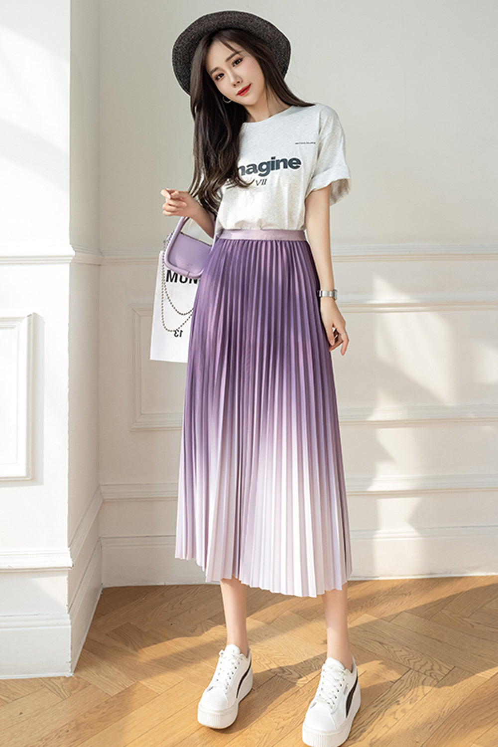 High Waist Pleated Gradient Colors Skirts