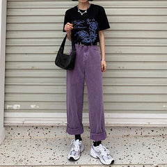 High Waist Loose Purple Jeans Pants