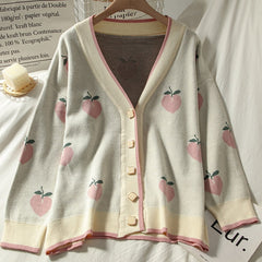 Peach Fruits Pattern Cute Cardigan Sweater