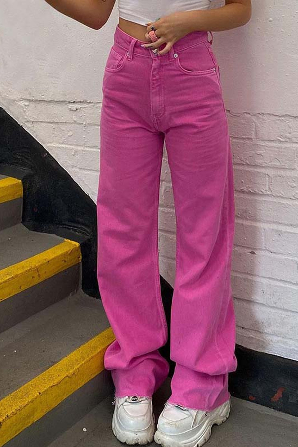 High Waist Casual Pink Jeans Pants