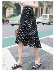 High Waist Irregular Polka Dot Ruffle Skirts