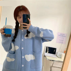 Loose Clouds Pattern Knitted Cardigan Sweater