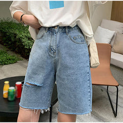 High Waist Ripped Wide Leg Shorts Jeans