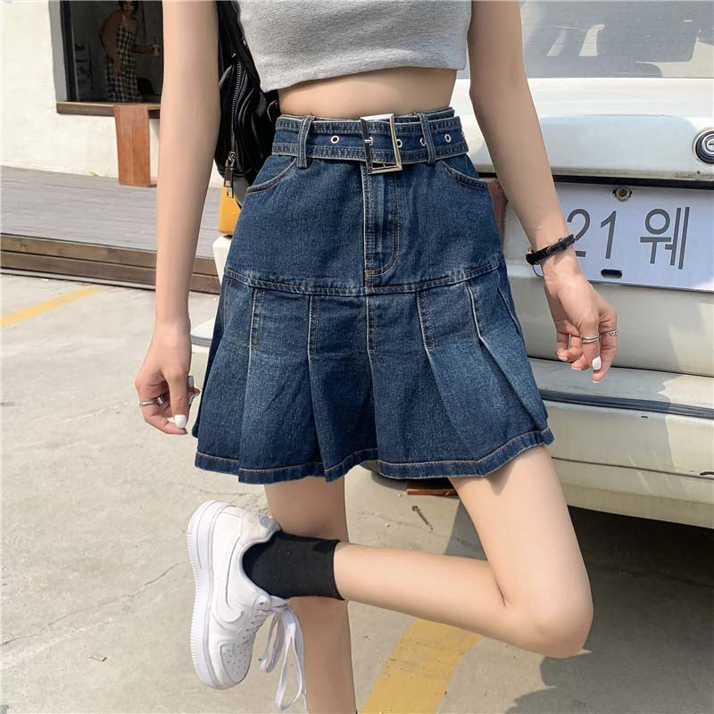 High Waist Pleated Ruffles Mini Denim Skirt