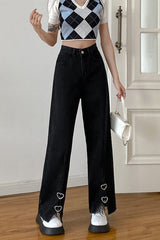 High Waist Front Side Split Heart Shape Jeans Pants