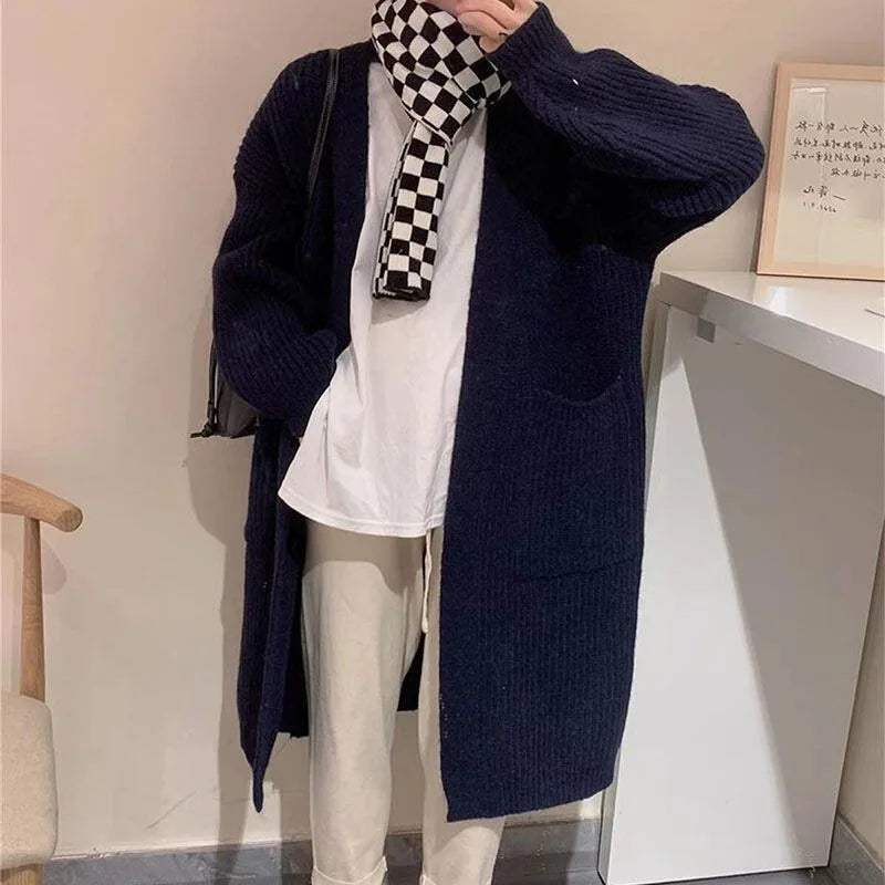 Thickened Korean Style Fashion Outerwear Lengthened Knitted Autumn Winter Coats