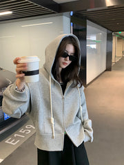 Korean Autumn Winter Casual Female Zipper Hoodie