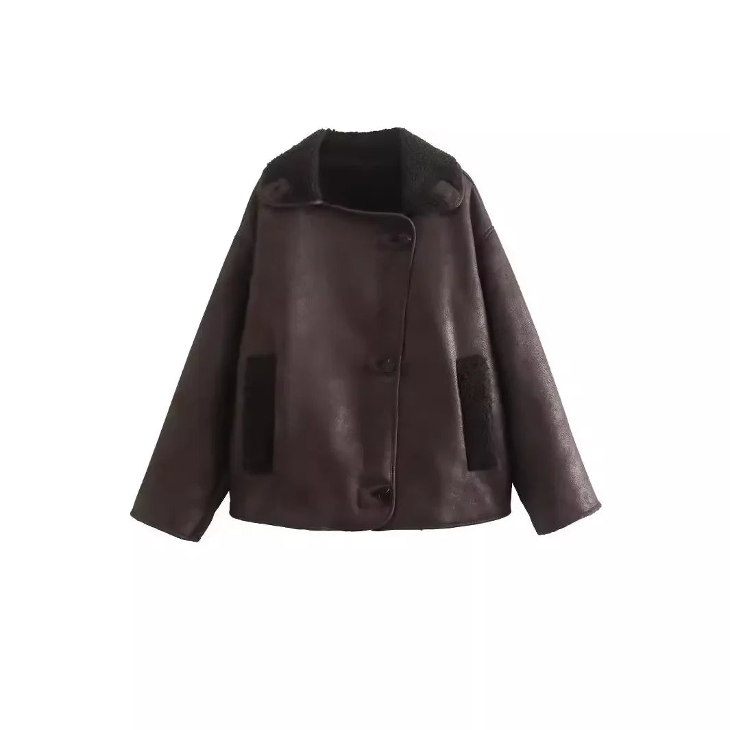 Thick Faux Leather Warm Wool Double-sided Plush Jackets