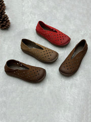 Women Summer Vintage Leather Cutout Flat Shoes QW1051