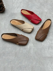 Women Summer Solid Leather Spliced Slippers QW1047