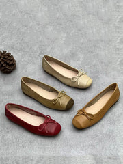 Women Summer Elegant Leather Solid Bowknot Flat Shoes WE1041