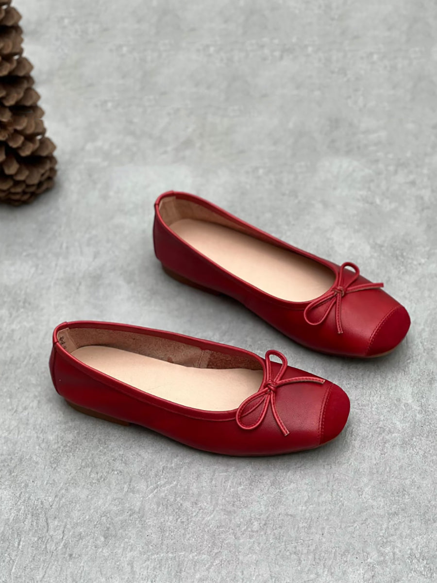 Women Summer Elegant Leather Solid Bowknot Flat Shoes WE1041