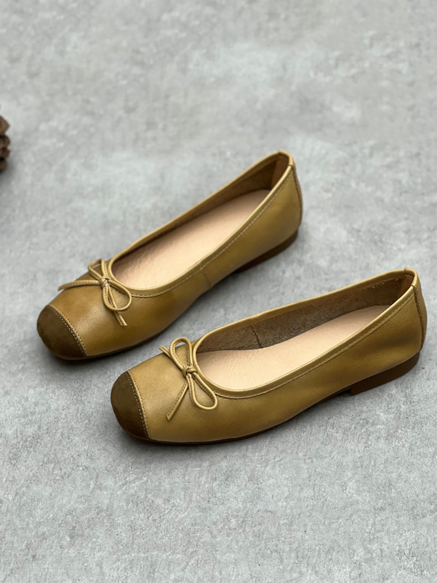 Women Summer Elegant Leather Solid Bowknot Flat Shoes WE1041