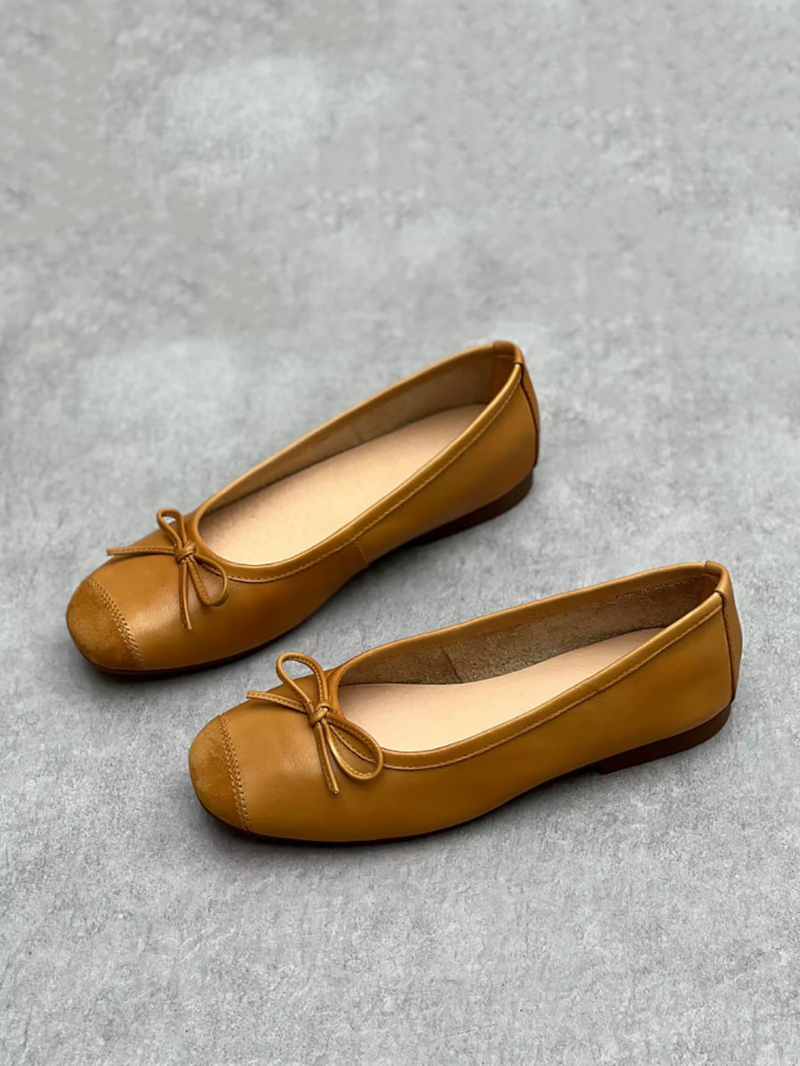 Women Summer Elegant Leather Solid Bowknot Flat Shoes WE1041