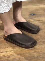 Women Summer Soft Solid Leather Flat Slippers WE1012