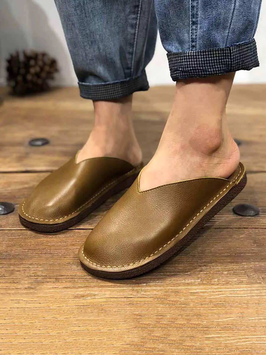 Women Summer Soft Solid Leather Flat Slippers WE1012