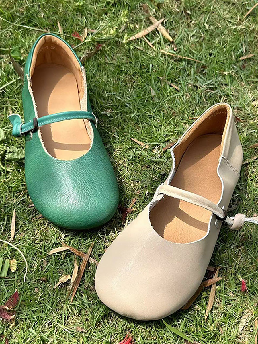 Women Summer Casual Solid Soft Leather Flat Shoes AS1014