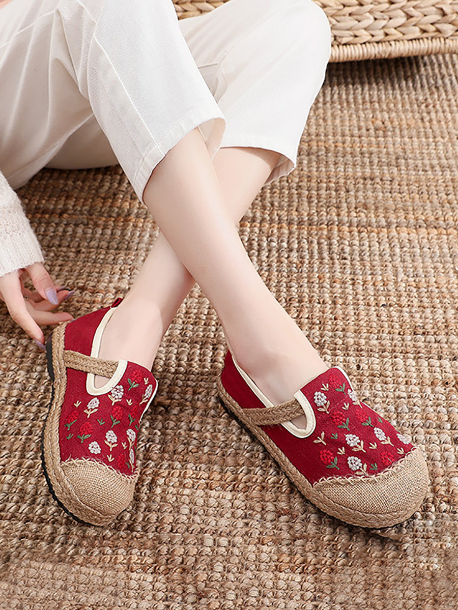 Women Summer Artsy Embroidery Linen Cotton Shoes ZZ1005