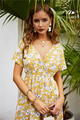 Alianna Floral Ruffle Midi Dress - Lemon