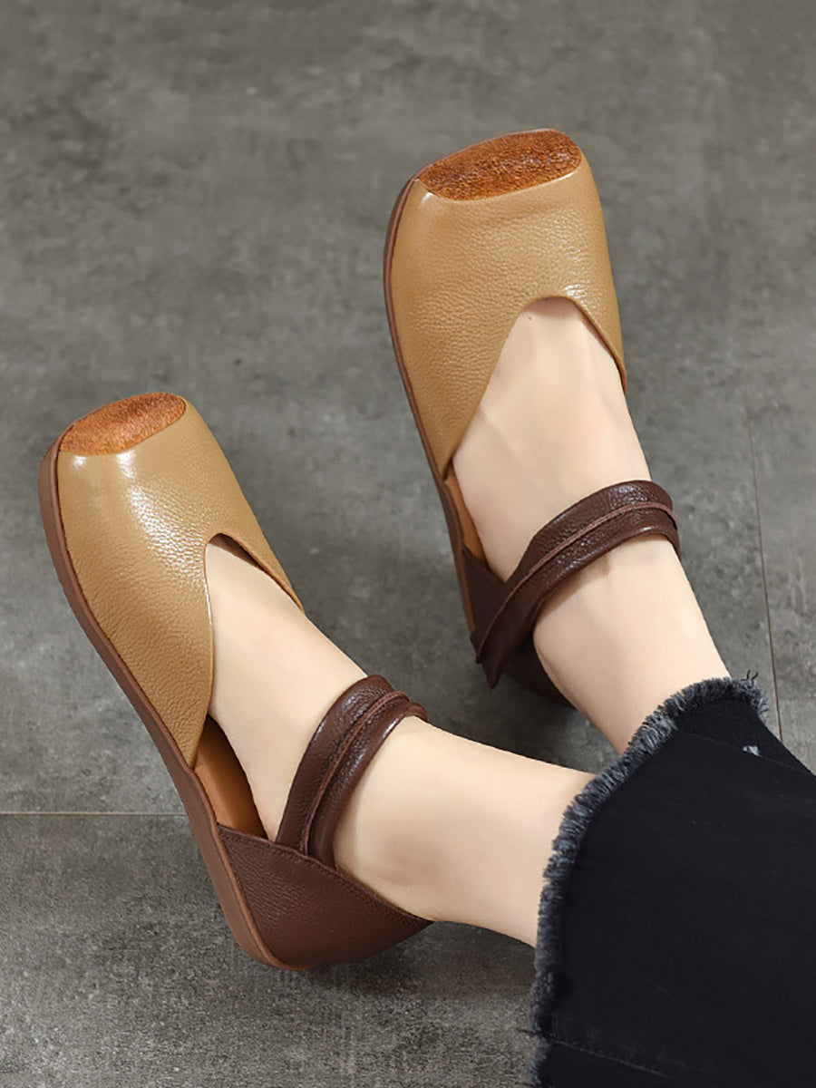 Women Summer Leather Colorblock Flat Shoes QW1039