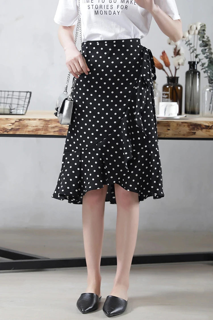 High Waist Irregular Polka Dot Ruffle Skirts