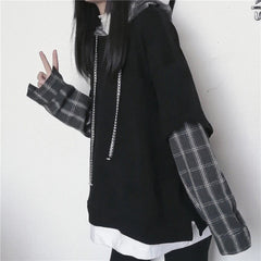 Long Sleeve Hip Hop Sleeve Plaid Hoodie