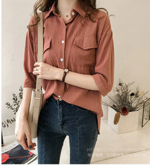 Half Sleeve Casual Striped Blouse Shirt