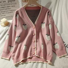 Peach Fruits Pattern Cute Cardigan Sweater