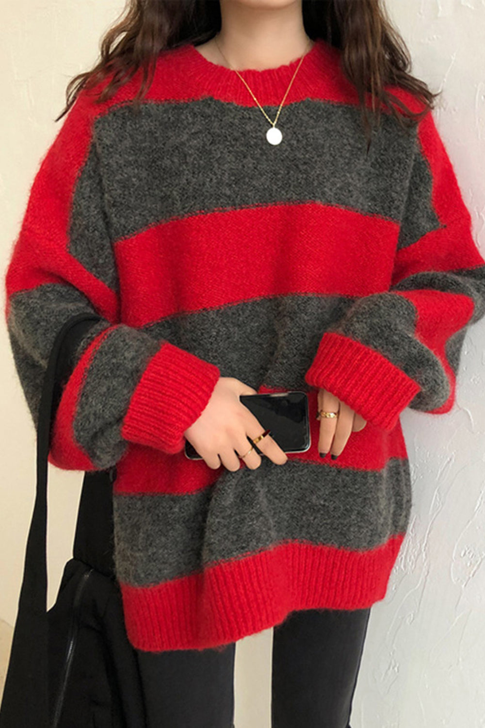 Long Sleeve O-Neck Knitted Striped Sweater