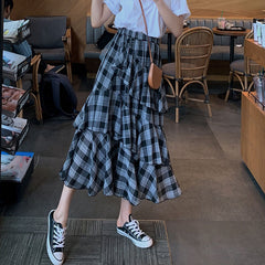 High Waist Asymmetrical Plaid Summer Skirts