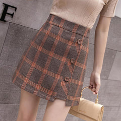 High Waist Irregular Plaid A-Line Elegant Skirts