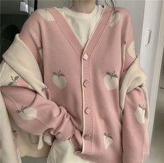 Peach Fruits Pattern Cute Cardigan Sweater