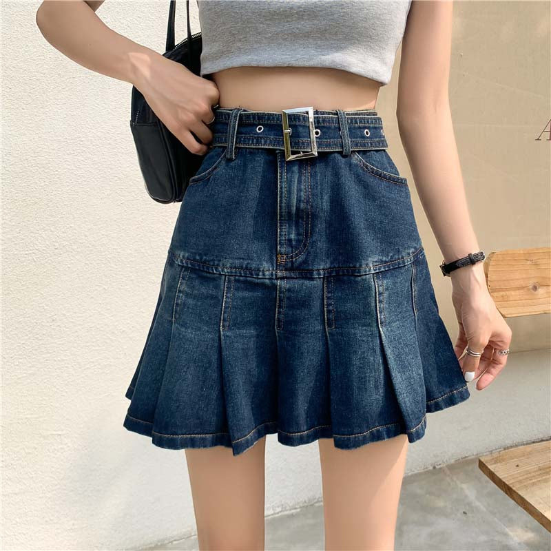 High Waist Pleated Ruffles Mini Denim Skirt