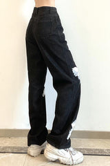 High Waist Butterfly Pattern Black Jeans Pants