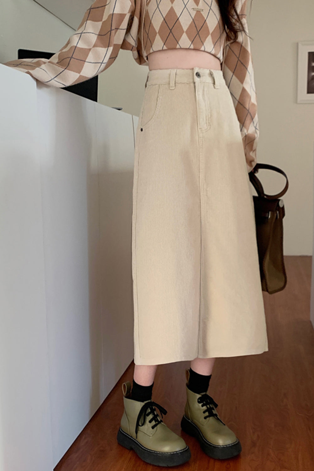 High Waist A-Line Corduroy Long Skirts