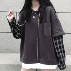 Long Sleeve Hip Hop Sleeve Plaid Hoodie