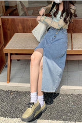 High Waist Irregular Split Denim Skirts