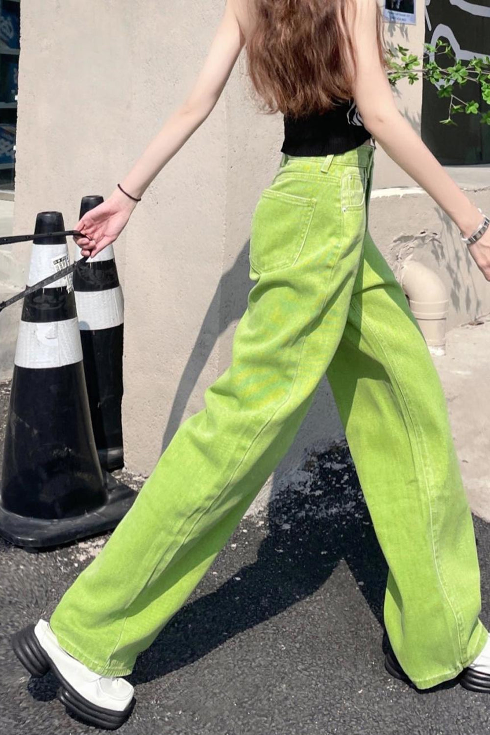 High Waist Vintage Green Long Jeans Pants