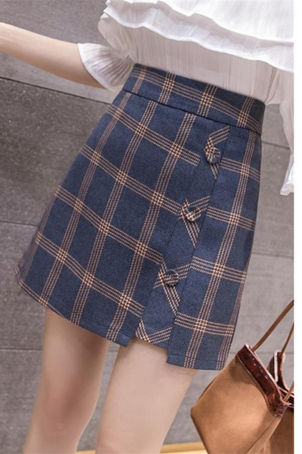 High Waist Irregular Plaid A-Line Elegant Skirts