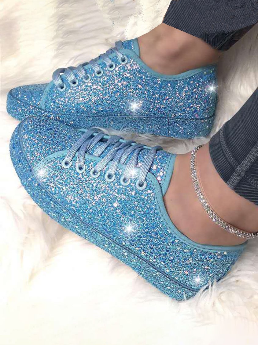 Glitter Sparkling Personalized Casual Flat Sneakers QAS25