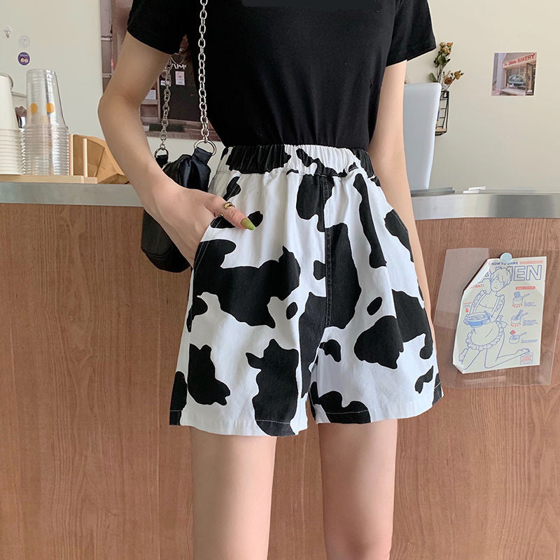 High Waist Cow Pattern Casual Shorts Pants