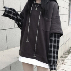 Long Sleeve Hip Hop Sleeve Plaid Hoodie