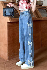 High Waist Cute Lace Bow Long Jeans Pants