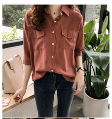 Half Sleeve Casual Striped Blouse Shirt